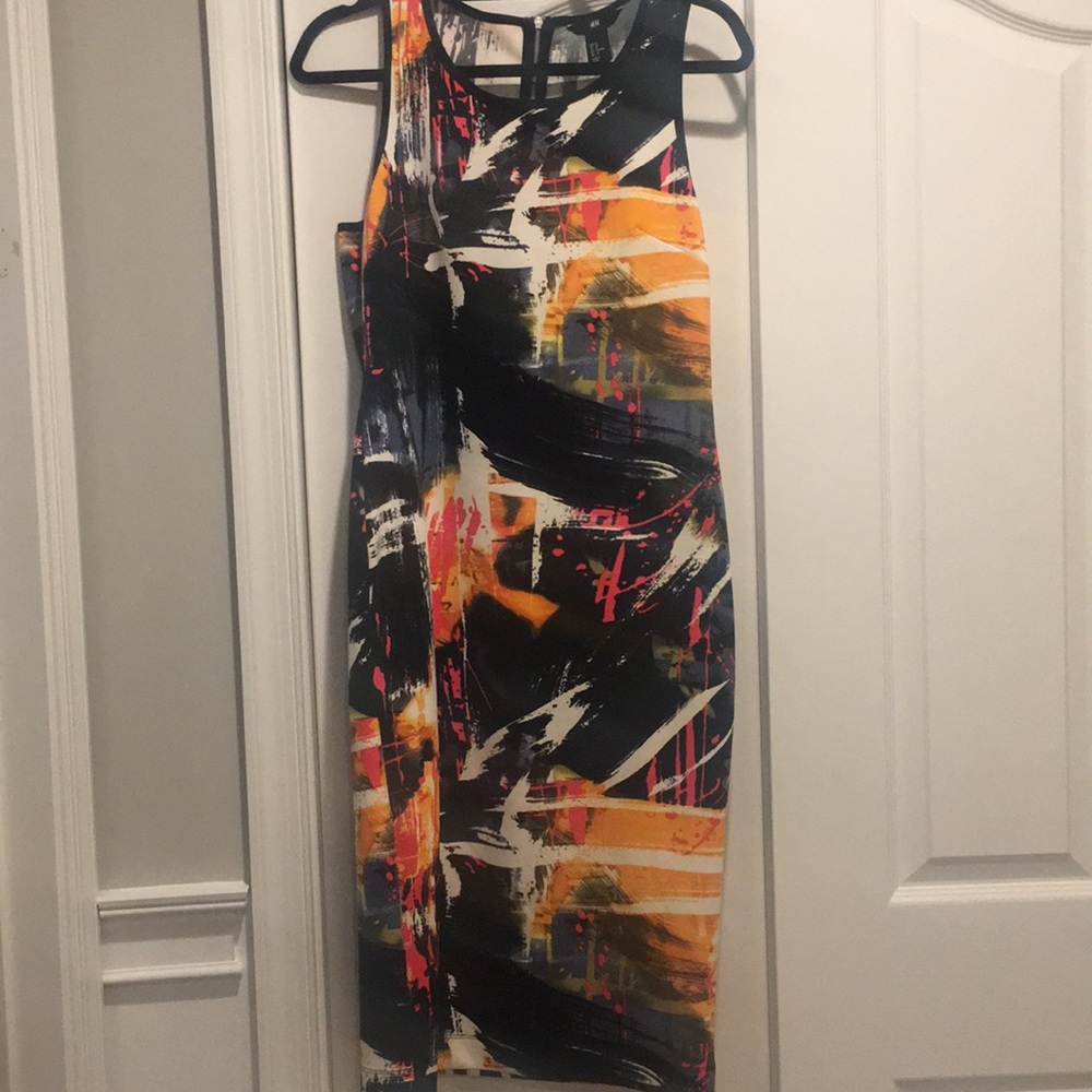 H&M scuba bodycon midi dress Sz M fun print